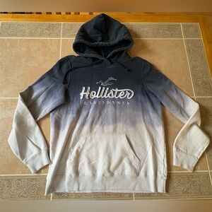 Hollister Men's Ombre Hoodie - Navy and White Large Sweatshirt